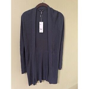 Eileen Fisher Tencel Duster Size‎ M New Gray Ribbed Long Sleeves Minimalist NEW
